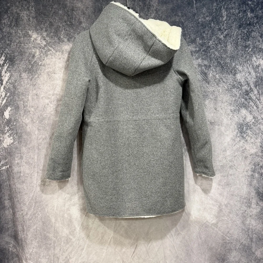 Coalition LA Women's Gray Coat Cream Faux Fur Sherpa Hooded Zip Jacket Small